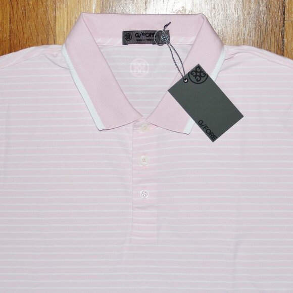 G/FORE Perforated Stripe Golf Polo Mens M L XL Blush Pink White